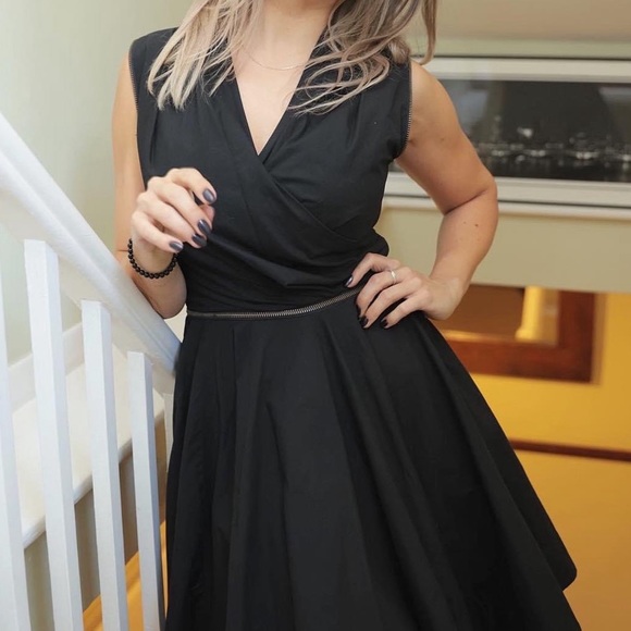 All Saints Caden Black Zipper flare sleeveless Dress Size 0 - Picture 3 of 6